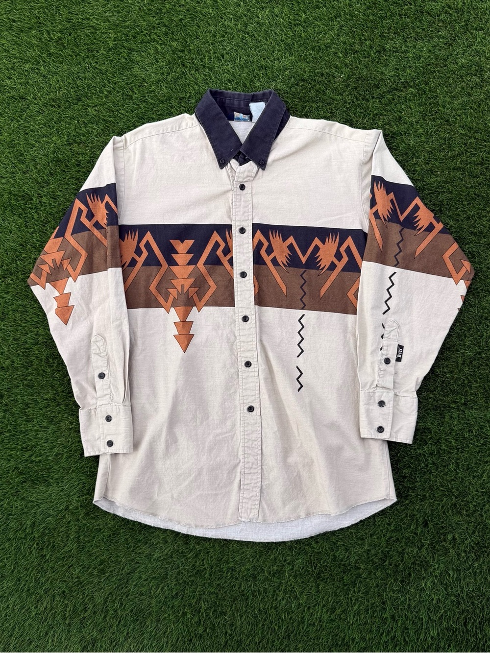 Vintage Brooks & Dunn Panhandle Slim Button Down Shirt Tan Western Aztec 16.5-34